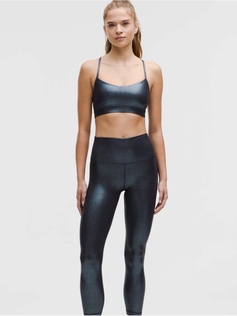 Lululemon Align Shimmer Metallic Sports Bra & High-Waist Legging Set - navy blue